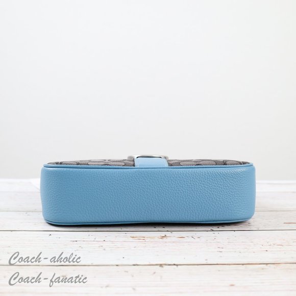 NWT Coach C8306 Lonnie Baguette Crossbody In Signature Jacquard in Pacific Blue - Picture 10 of 12